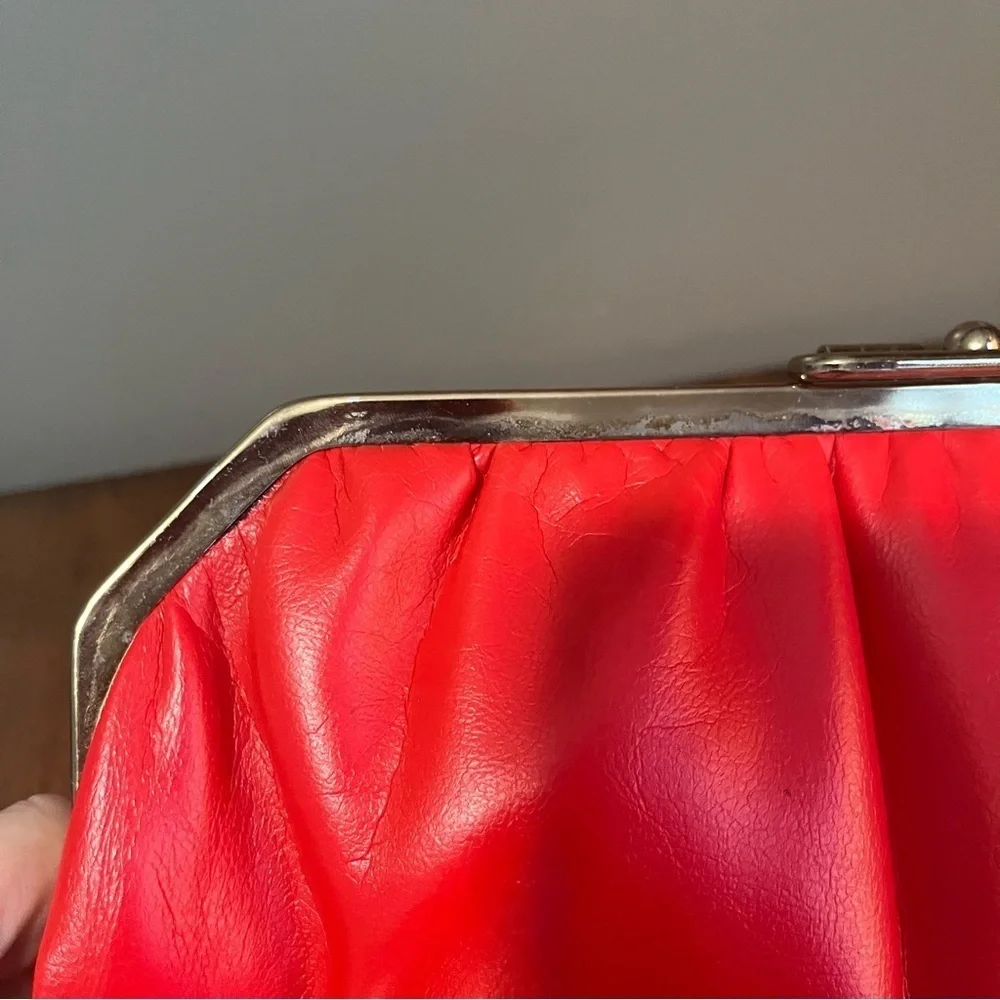 Red and Navy blue reversible vintage clutch purse with gold tone clasp.
